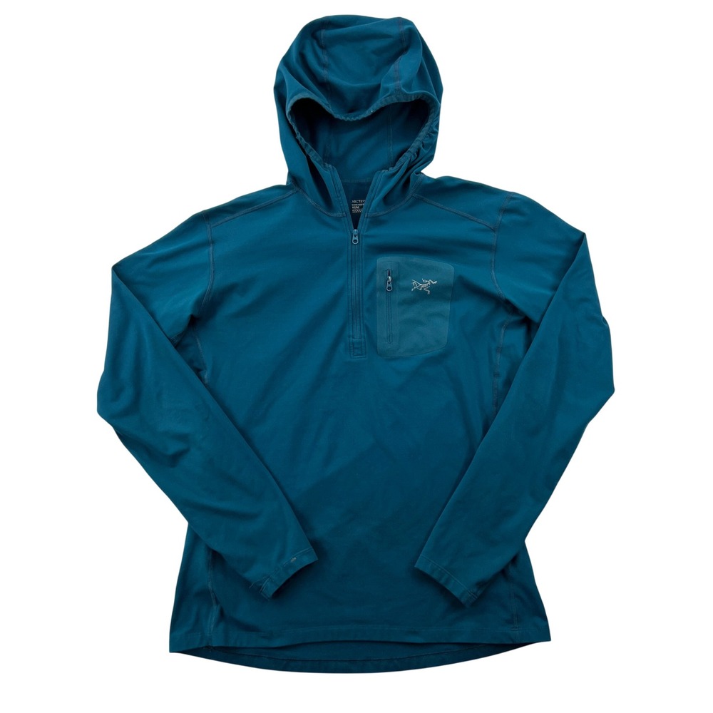 Arcteryx Rho LT Hooded Zip Neck Hoodie Men‎ Medium Teal Technical Gorpcore Trail